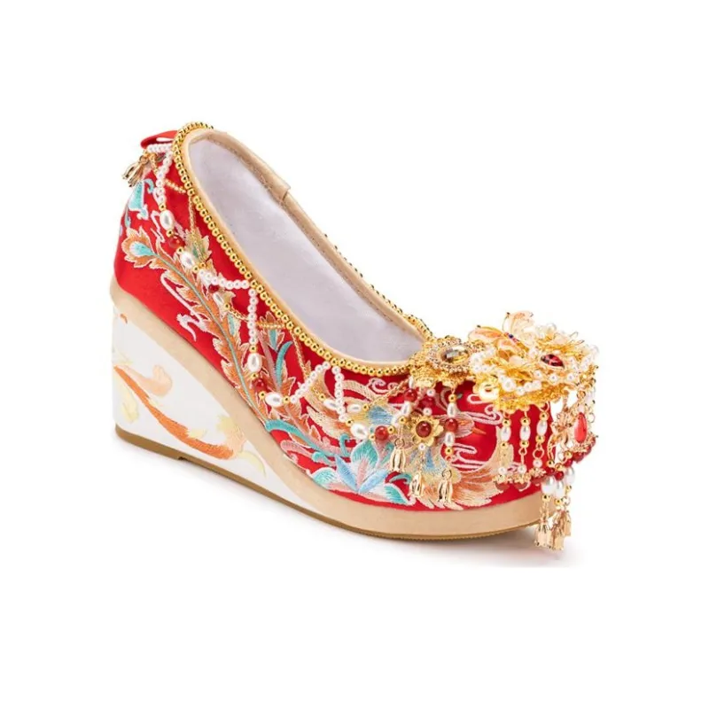 Dance Embroidery Casual Single Shoes Women's Red-1