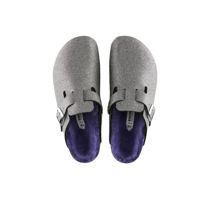 Birkenstock Boston Shearling Birko Flor Glitter Dust Silver-3