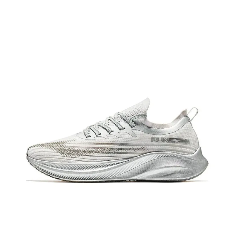 Erke Cushioning Anti Slip And Wear Resistant Rebound Low Top Running Shoes Men's White Silver-0