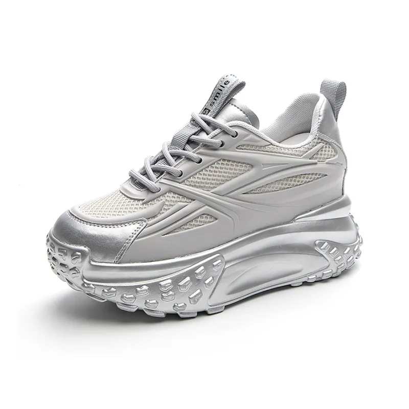Shangjinni Breathable Lightweight Height Increasing Mid Top Chunky Sneakers Women's-12