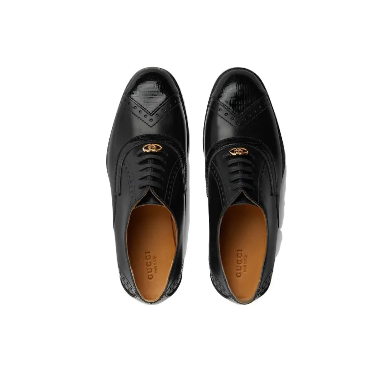 GUCCI Leather Lace up Shoes Black Women's-3