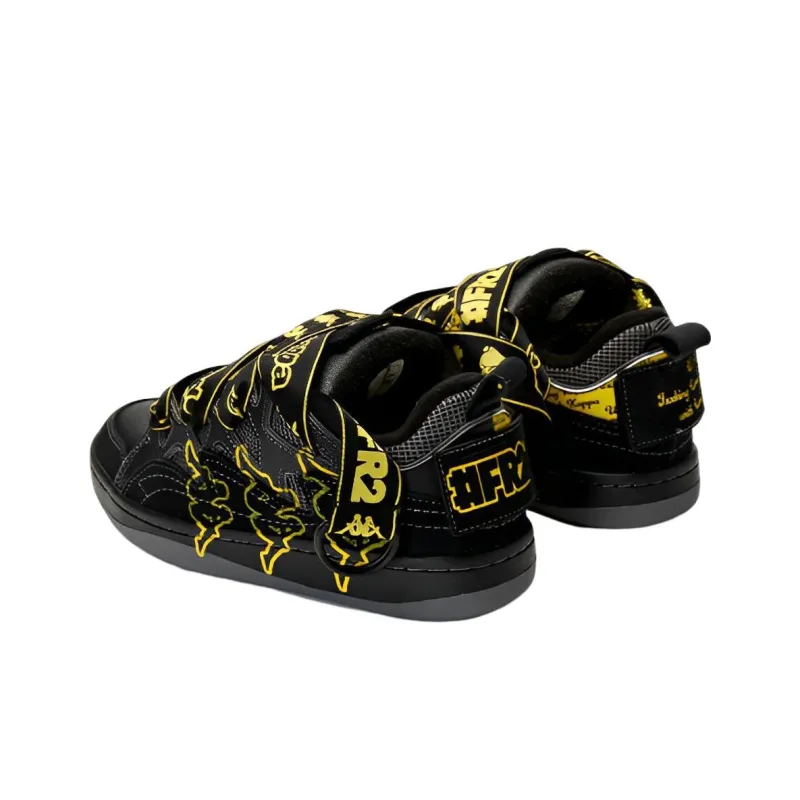 #FR2 Kappa Puffy Shoes Non slip Lightweight Low Top Skateboard Shoes Unisex Black Yellow-2