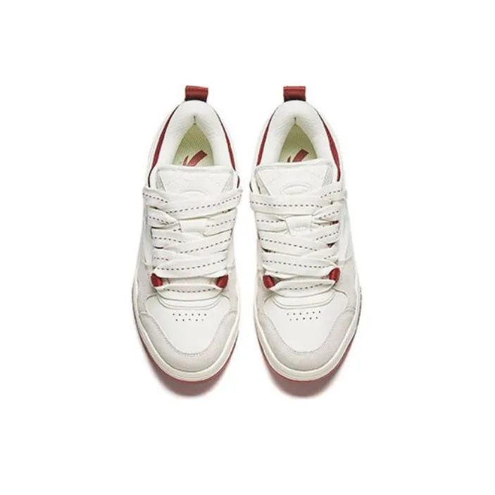 Anta Sea Salt Puffy Shoes Slip-Resistant Cushioning Wear-Resistant Low-Top Skateboard Shoes Women's White Red-2