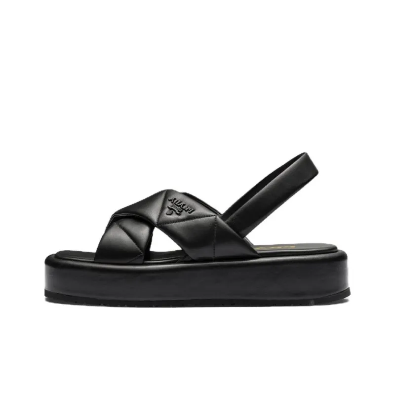 PRADA Quilted Leather Slingback Sandals 'Black' Women's-0