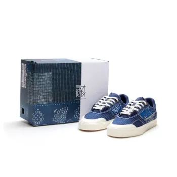 LiNing 50/50 Job Interview Vintage Fabric Durable Breathable Low Top Skateboard Shoes Men's Blue White