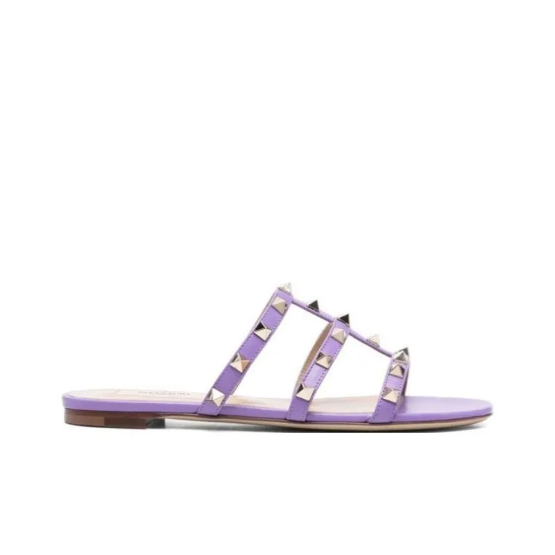 Valentino Rockstud Slide Slippers Women's Purple-1