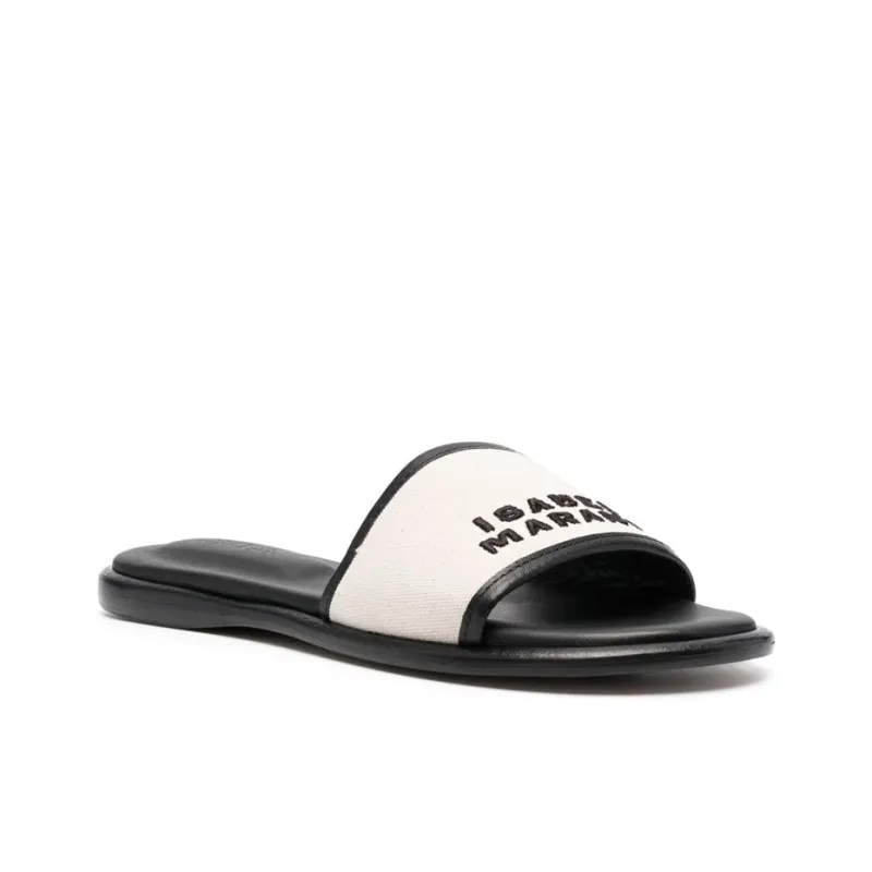 ISABEL MARANT Logo-embroidery Leather Slides-2