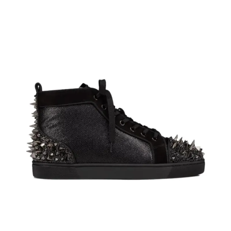 CL LUBOTING Lou Pik Pik Strass Stylish Skateboarding Shoes Men's Black-1