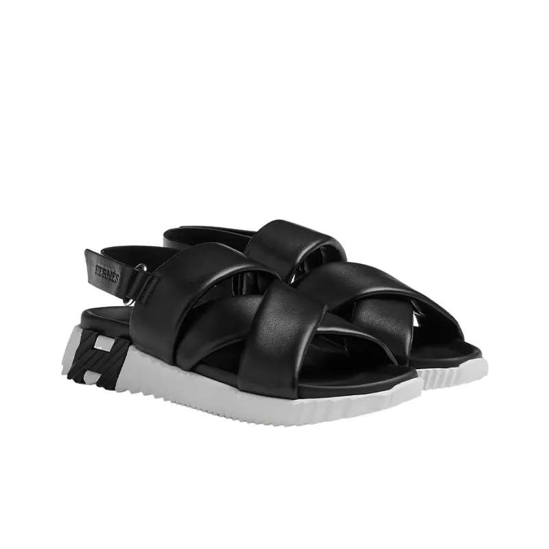 HERMES Electric Beach Sandals Women's Black White-2