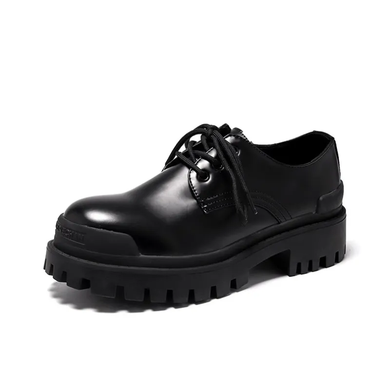 V05 Derby Shoes Men Black Platform Casual Shoes Height Increasing Lace Up Breathable Men's Shoes-0