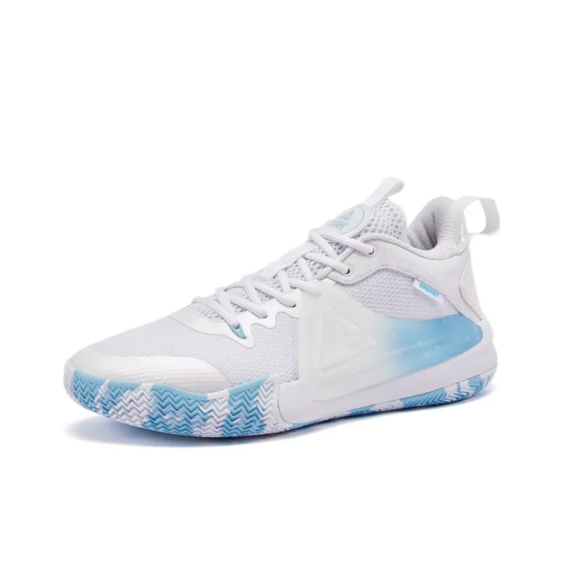 PEAK Cushioning Breathable Low-Top Basketball Shoes Men's White Blue-2