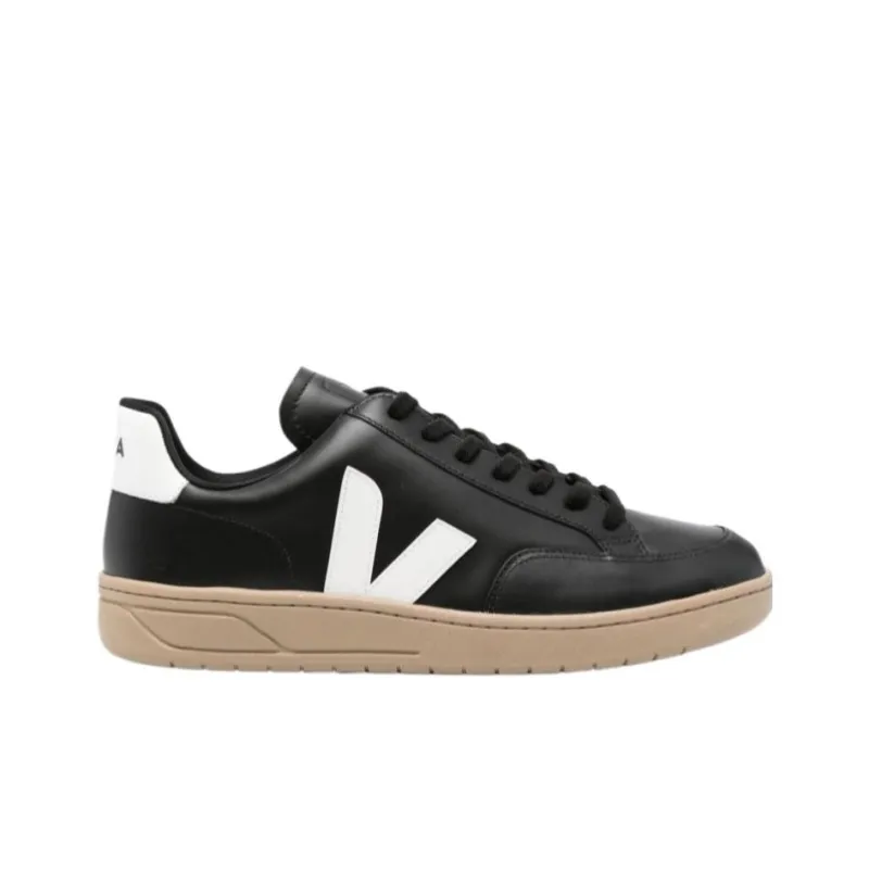 VEJA V-12 Leather Black White-1