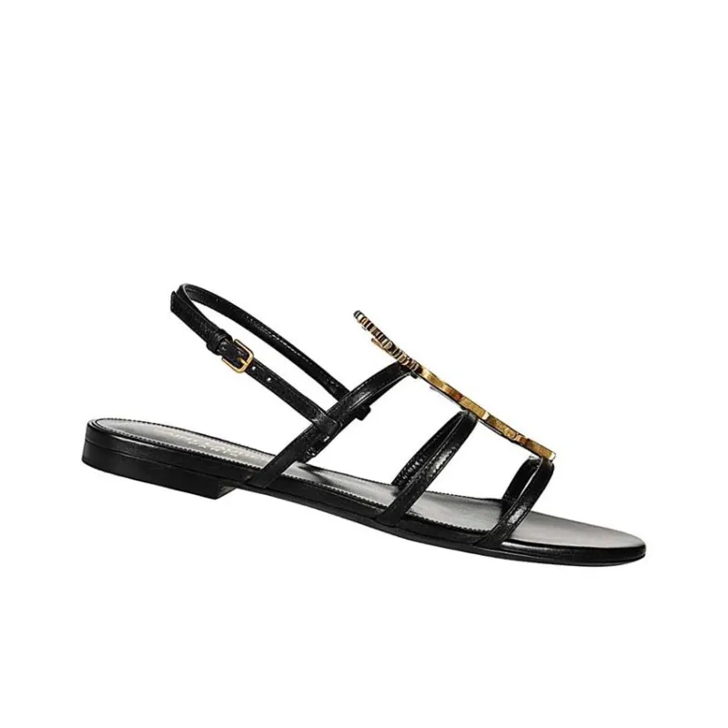SAINT LAURENT Letter Logo Open Toe One Strap Sandals Women's Black-2