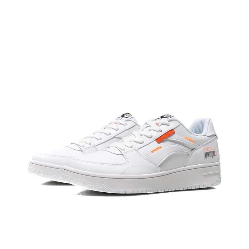LiNing Anti Slip Wear Resistant Low Top Skateboard Shoes Men's White Orange-1