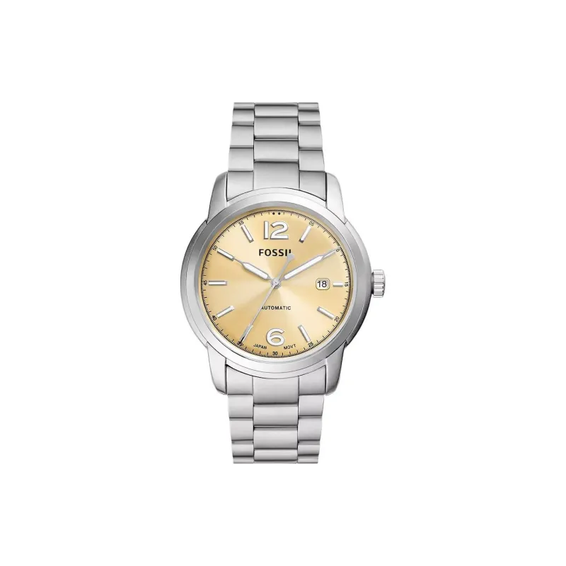 FOSSIL Heritage Collection Wrist Watch Automatic Mechanical Movement Stainless Steel Strap 43mm Gold Dial Men's Watches-0