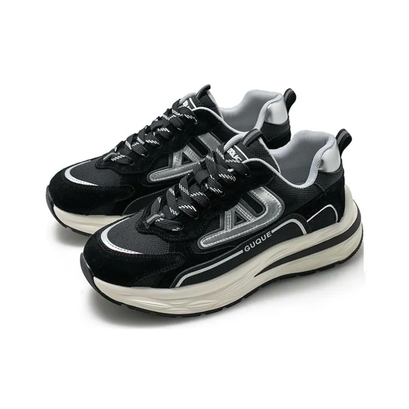 Ancient Finches Cushioning Support Low Top Chunky Sneakers Unisex Black Gray-1