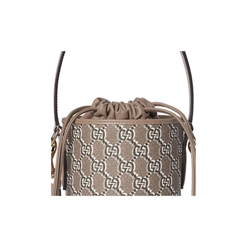 GUCCI Canvas With Leather Binding Bucket Bags Shoulder Bag Crossbody Bag Handbag Extra Mini Women's Taupe-8