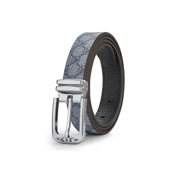 WilliamPOLO PVC Cow Leather Belts Women's Silver Buckle Gray Strap 2.4cm Width