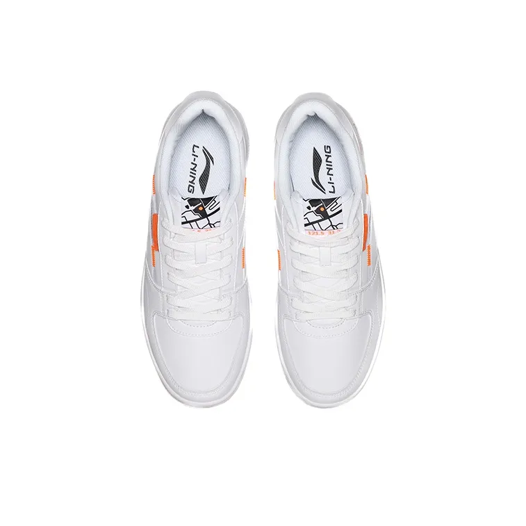 LiNing Anti Slip Wear Resistant Low Top Skateboard Shoes Men's White Orange-2