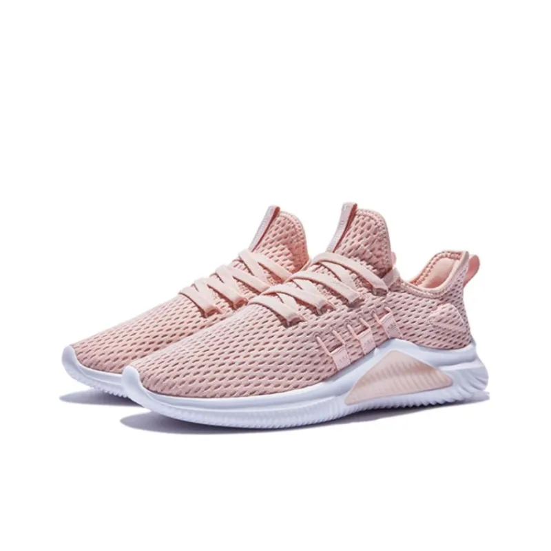 QIAODAN Anti Slip Wear Resistant Breathable Lightweight Low Top Running Shoes Women's White Pink-2