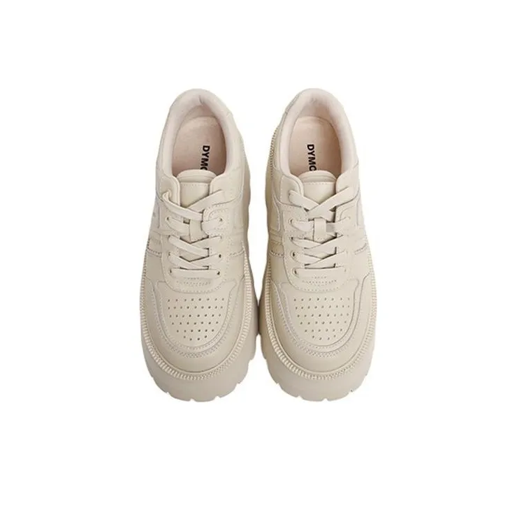 DYMONLATRY Low Top Skateboard Shoes Women's Beige-4