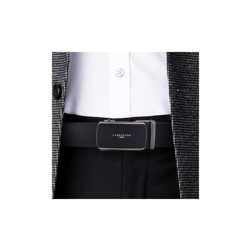 Old Man's Head Automatic Buckle Fashion Business Casual Alloy Leather Belts Men's Black 3.5cm Width-1