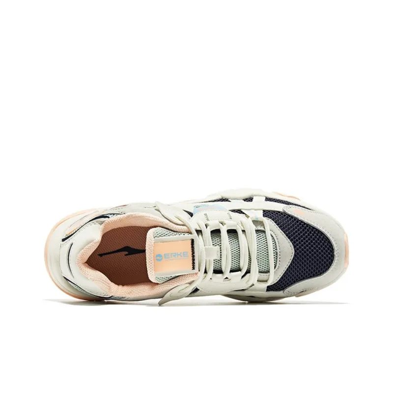Erke Casual Shoes Women's Low Top Ivory White/Navy Blue-2