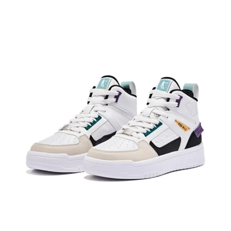 QIAODAN Skateboard Shoes Men High Top White/Black-2