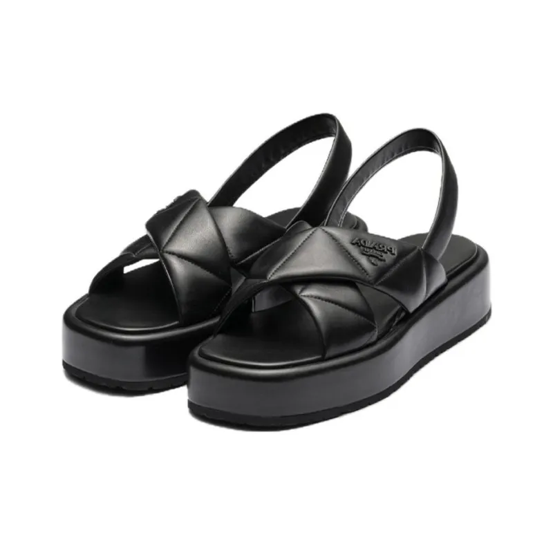 PRADA Quilted Leather Slingback Sandals 'Black' Women's-2