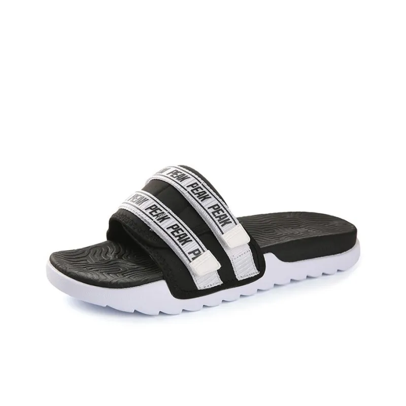 PEAK Rubber Sole EVA Quiet Slide Slippers Men's Black White-2