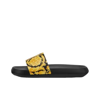VERSACE Baroque Pool Slide Black Gold