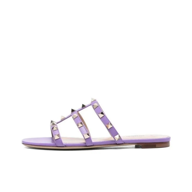 Valentino Rockstud Slide Slippers Women's Purple-0