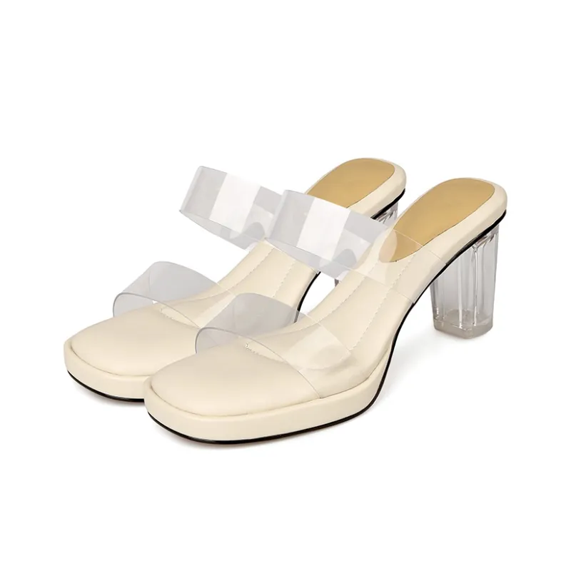 Naiyee Slide Slippers Women's Ecru Low Heel/Apricot Low Heel/Ecru High Heel/Apricot High Heel-7