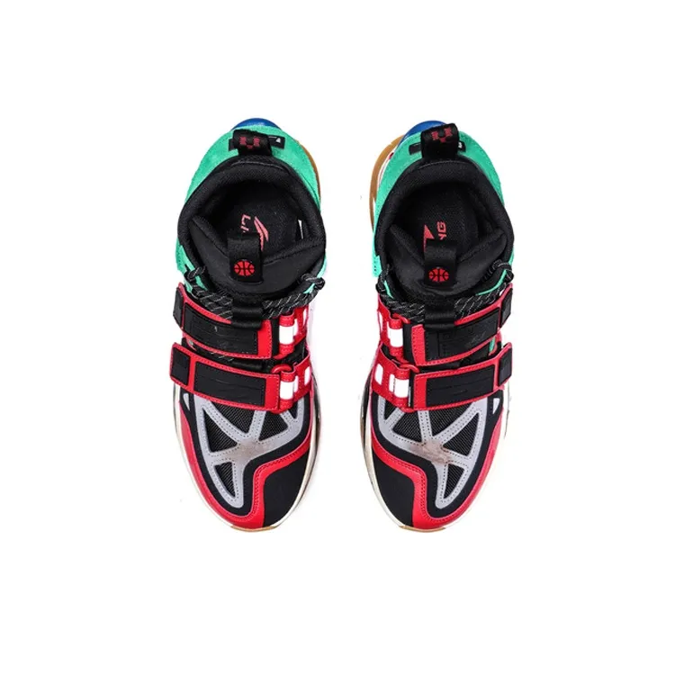LiNing Slip Resistant Coverage Warm High Top Vintage Basketball Shoes Men's Black Red Green-3