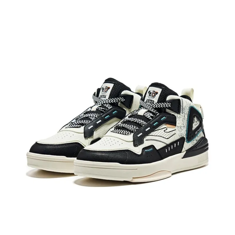 Erke Non slip Lightweight High Top Skateboard Shoes Men's Black White-1