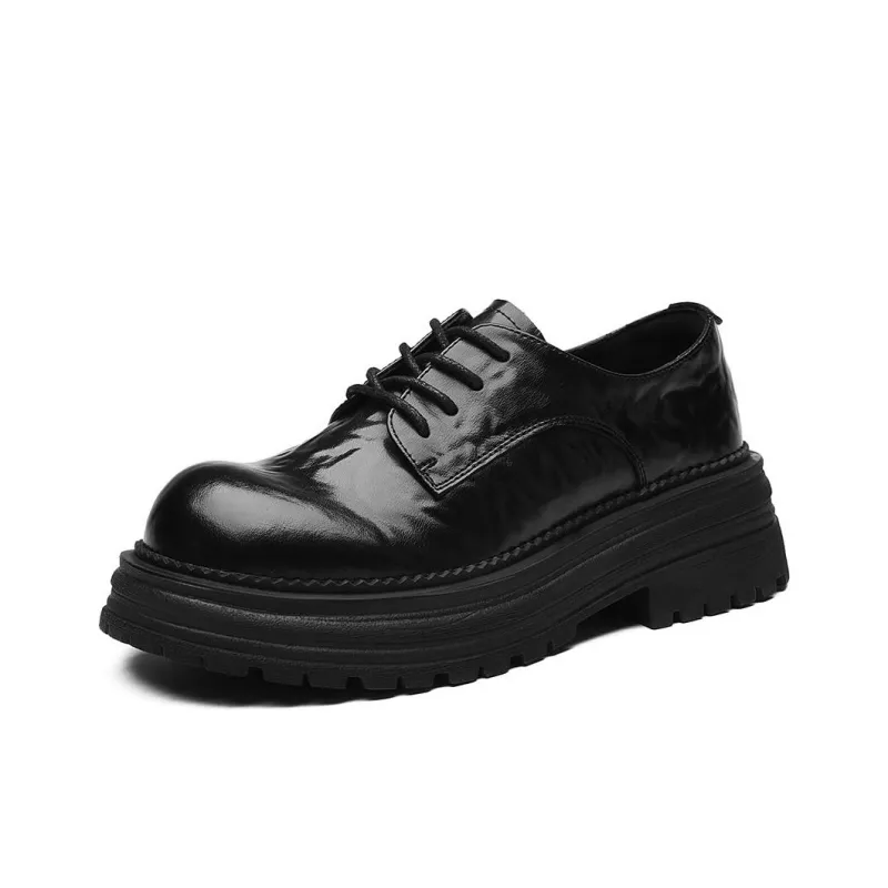 BOSSSUNWEN Loafers, Small Leather Shoes Platform Casual Shoes Women's Black-1