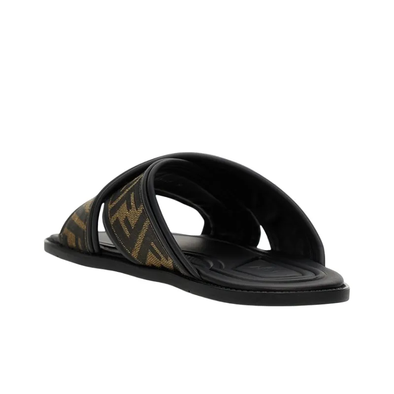 FENDI Ff Logo Detail Crossed Slides-3