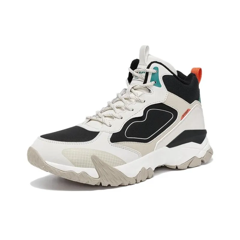 XTEP Volcano Slip Resistant, Abrasion Resistant, Breathable, Thermal Mid Top Sports Casual Shoes Men's Black White-1