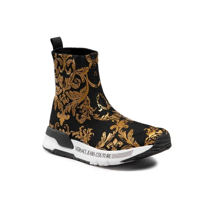 VERSACE JEANS Versace High Top Sports Casual Shoes Women's Black Gold-2