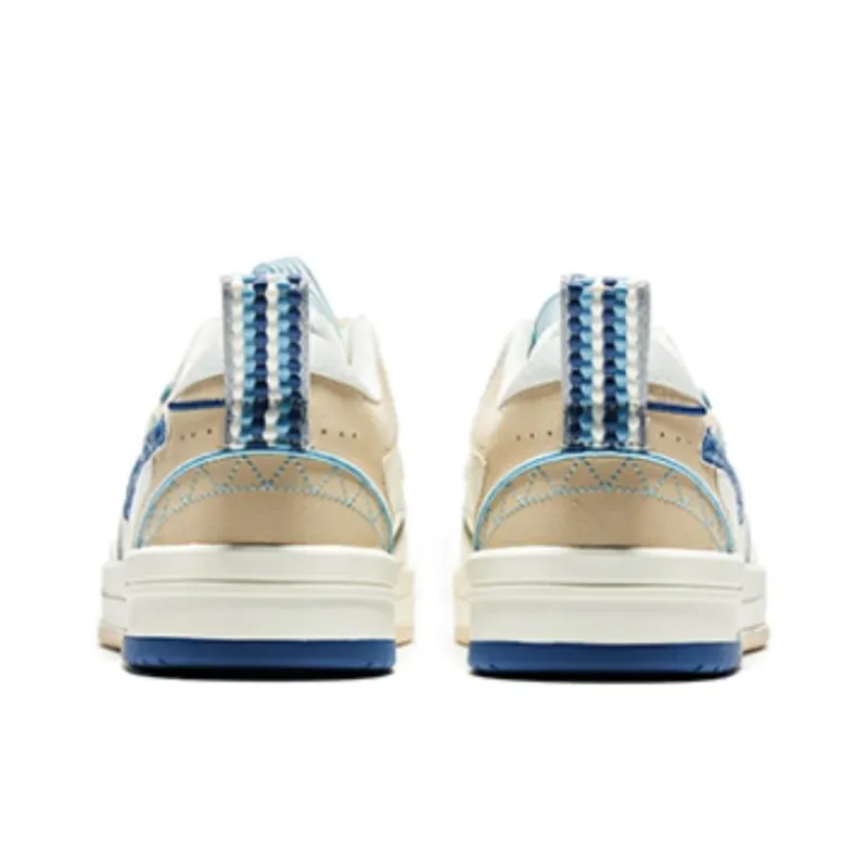 Erke Anti Slip Wear Resistant Low Top Skateboard Shoes Men's White Blue Brown-3