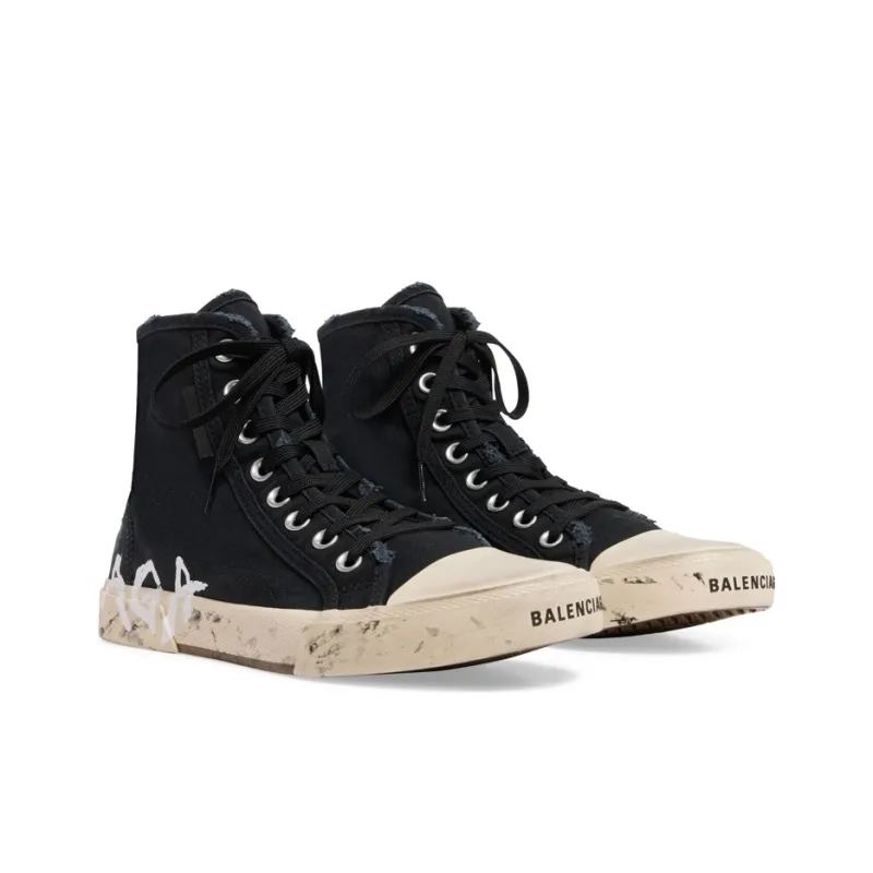 Balenciaga Paris High Top Graffiti Stylish Skateboarding Shoes Women's Black-2