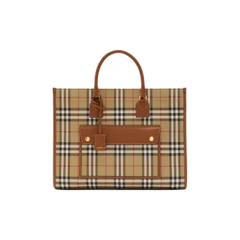 Burberry Polyurethane Tote Bag Shopping Bag Handbag Medium Size Women's Brown