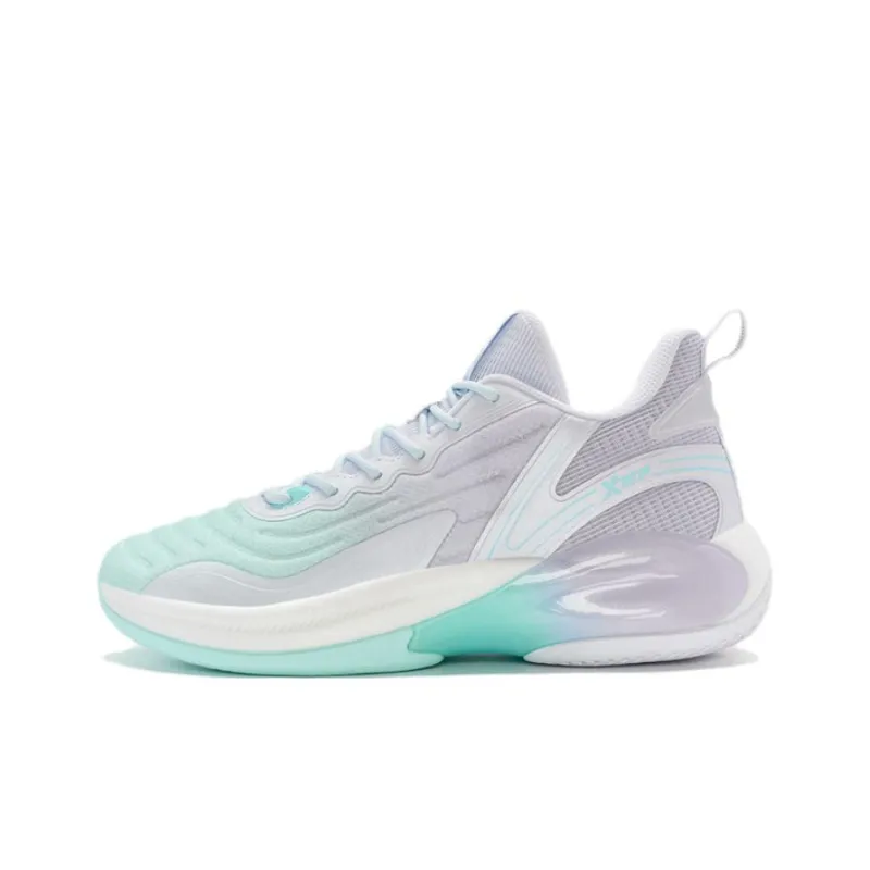 XTEP Cushioning Anti Slip And Wear Resistant High Top Basketball Shoes Men's White Blue Purple-0