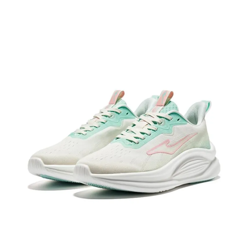 Erke Cushioning Anti Slip And Wear Resistant Low Top Running Shoes Women's White Green Pink-1
