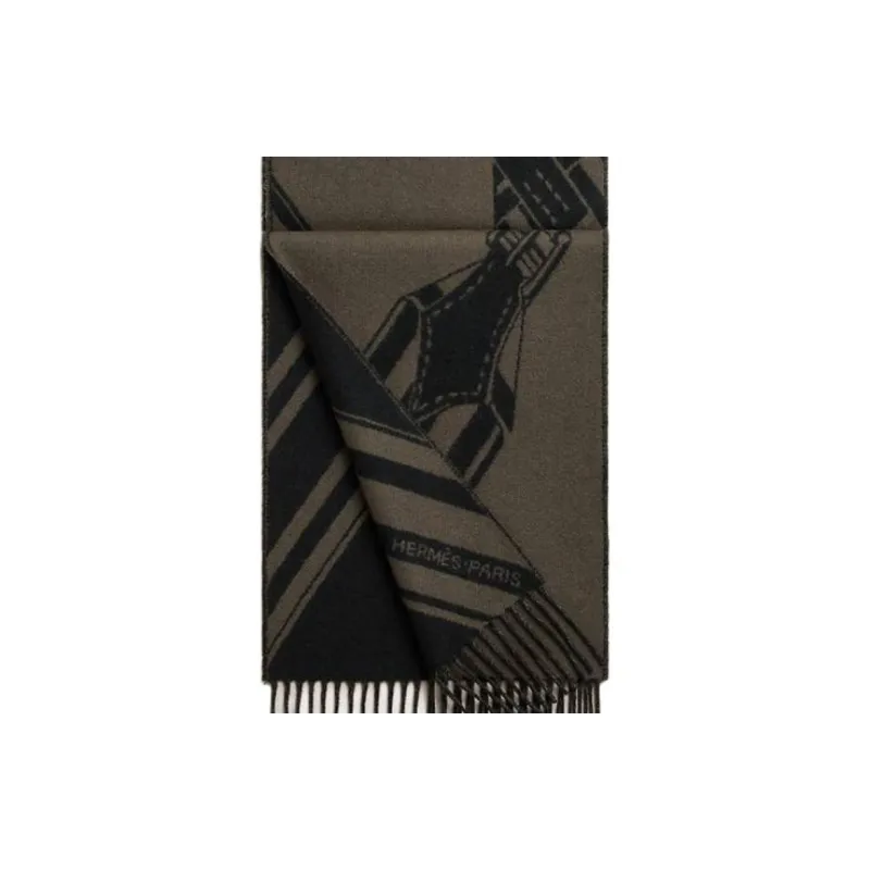 HERMES Cashmere Knit Scarves Men's Brown-2