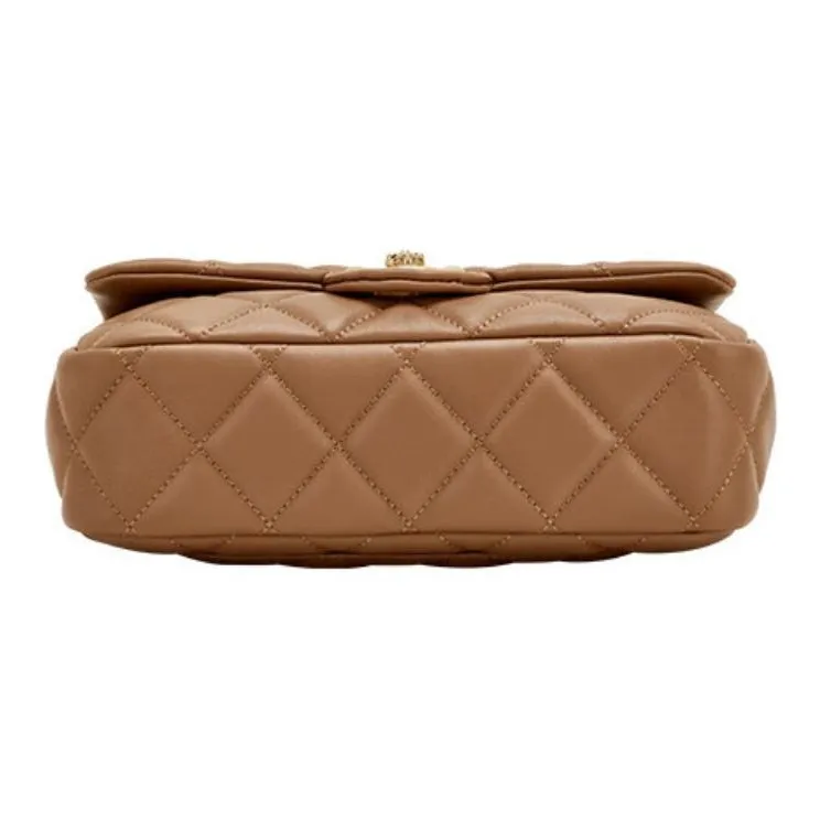 Hush Puppies Cow Leather Patchwork Synthetic Leather Crossbody Bag Shoulder Bag Medium Size Women's Brown-4