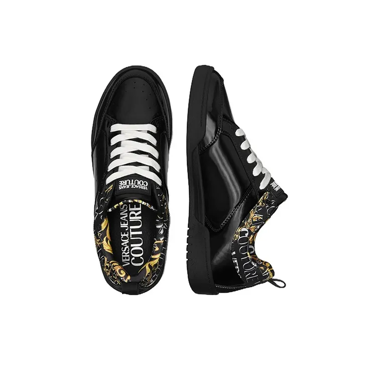 VERSACE JEANS Low Top Stylish Skateboarding Shoes Men's Black-3