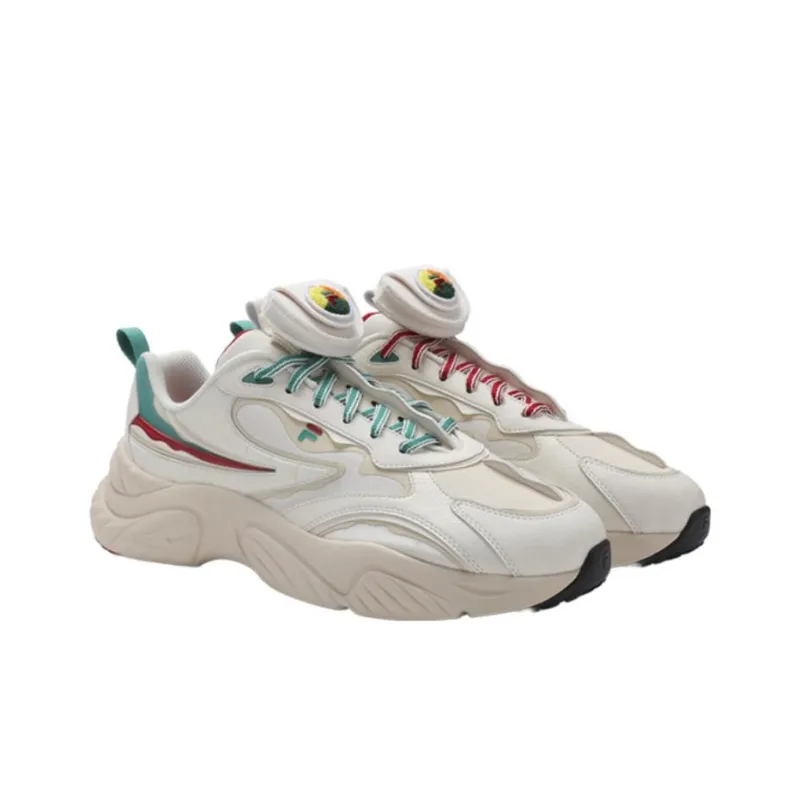 FILA FUSION Good Luck Dumpling Cushioning Anti-Slip And Wear-Resistant Low-Top Casual Shoes Women's White Gray Green-3