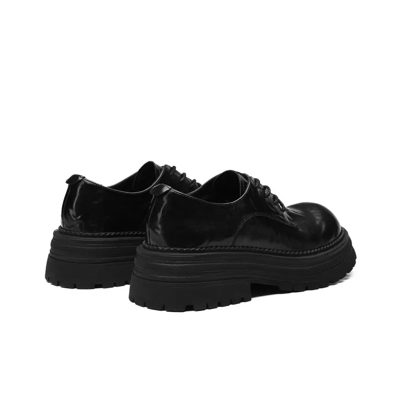 BOSSSUNWEN Loafers, Small Leather Shoes Platform Casual Shoes Women's Black-4