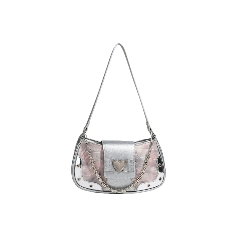 Carksky PU Crossbody One Shoulder Handbag Regular Women's Silver/Black-0